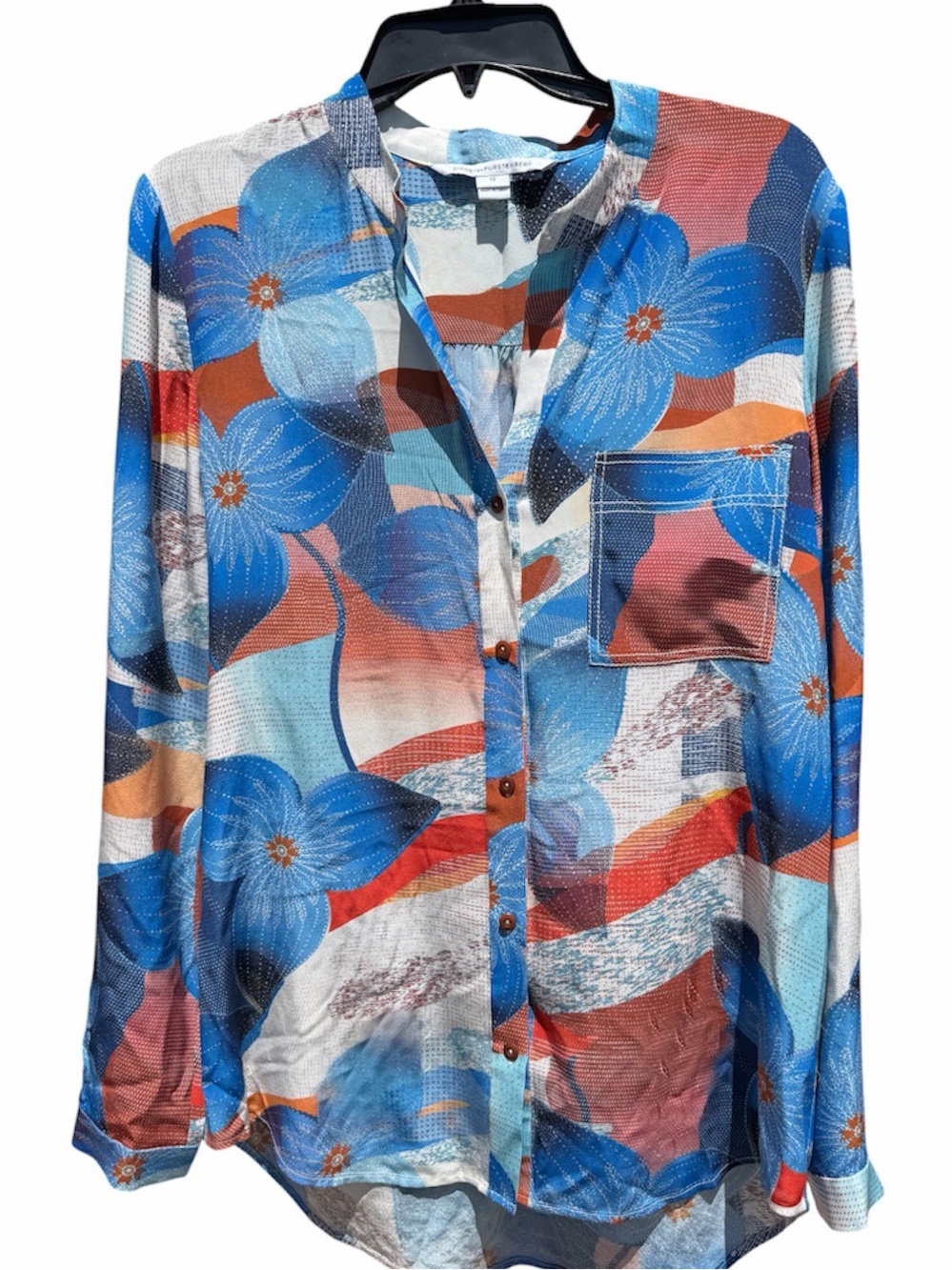 Diane Von Furstenberg Floral Abstact Button-Down 100%Silk Shirt
